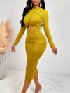 Chic Mock Neck Cut-Out Ruched Bodycon Dress - Elevate Your Style!