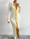 Chic Contrast Trim Button-Up Long Sleeve Sweater Dress for Effortless Style