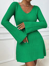 Cozy Chic: V-Neck Bell Sleeve Sweater Dress for Effortless Autumn Style