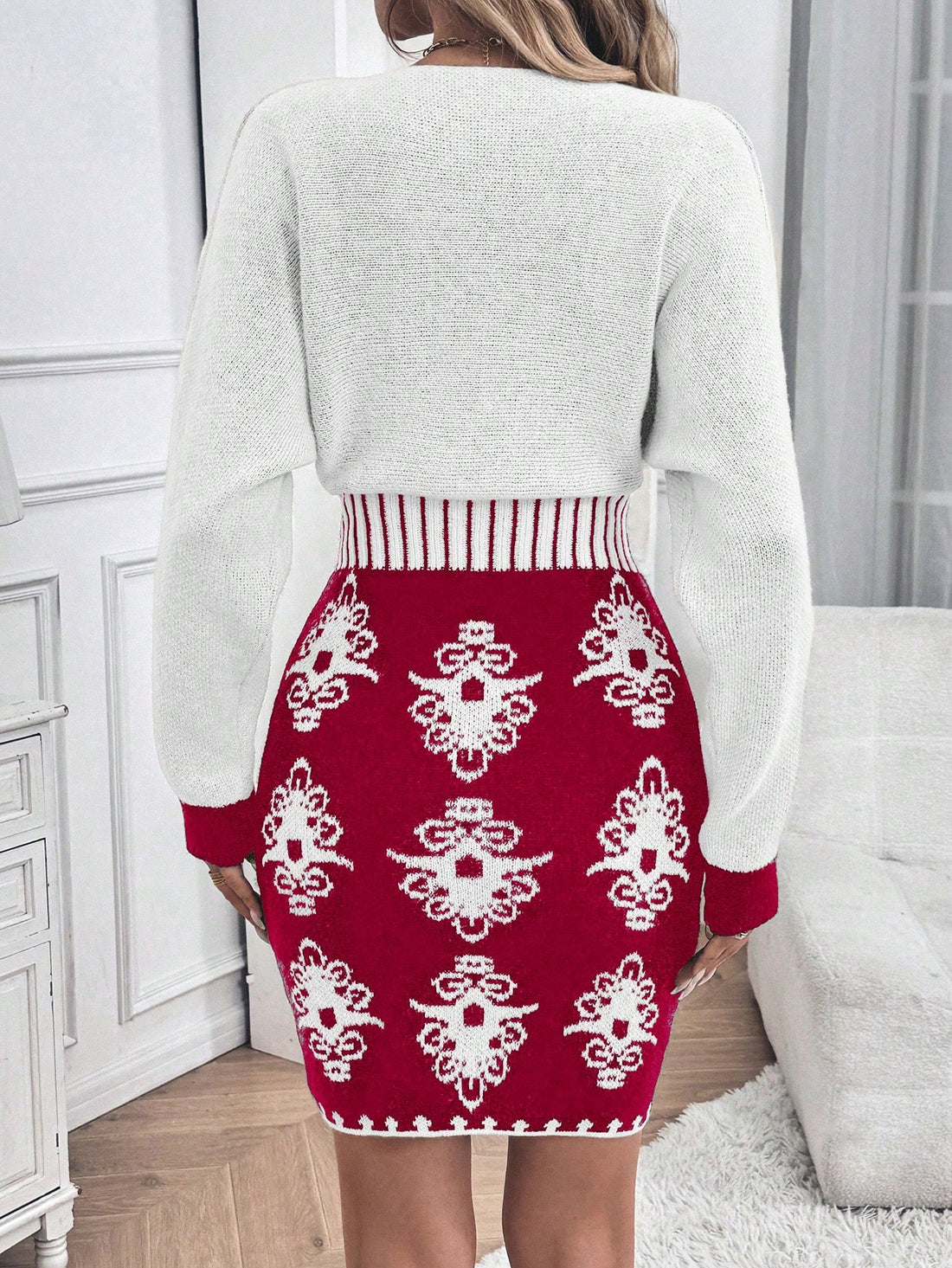 Effortlessly exude elegance and style with our Chic Floral V-Neck Sweater Dress. The delicate floral pattern paired with the classic v-neck design makes it the perfect choice for any occasion. Stay warm and fashionable with this versatile dress that is guaranteed to turn heads.