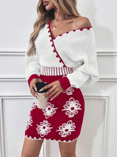 Chic Floral V-Neck Sweater Dress - Effortless Elegance for Every Occasion