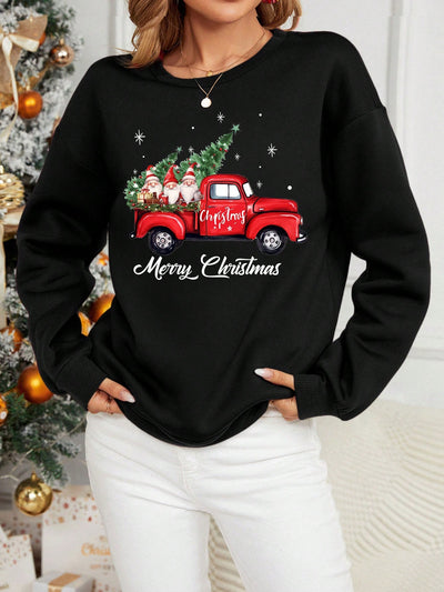 Cozy Christmas Cheer: Hand-Painted Oversized Sweatshirt with Festive Truck Design