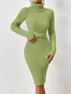 Chic Twist-Front Turtleneck Sweater Dress with Raglan Sleeves