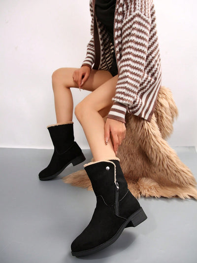 Cozy Chic: Women's Buckle Detail Thick Heel Ankle Boots for Winter Style