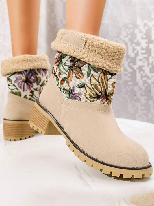 Chic & Cozy: 2-in-1 Plus Size Beige Ankle & Mid-Calf Punk Snow Boots