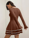 Chic Layered Hem Dress with Patchwork Trim - Elegant Old Money Style for Fall & Winter