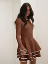 Chic Layered Hem Dress with Patchwork Trim - Elegant Old Money Style for Fall & Winter