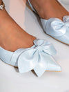 Chic Blue Pointy Toe Flats with Ribbon Bow - Trendy Slip-On Shoes for Autumn