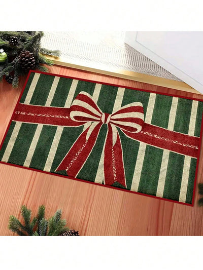 Joyful Christmas Bow Rug - Festive Poinsettia Mat for Holiday Cheer and Kitchen Décor