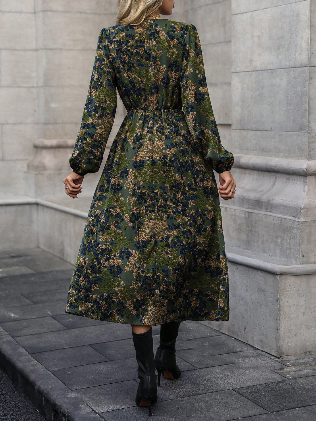 Wrap yourself in style with our Chic Fall Floral Maxi Dress! Featuring a flattering v-neck and trendy lantern sleeves, this dress is perfect for any occasion. Feel confident and chic while rocking this versatile piece. (Dress only, accessories and shoes not included)