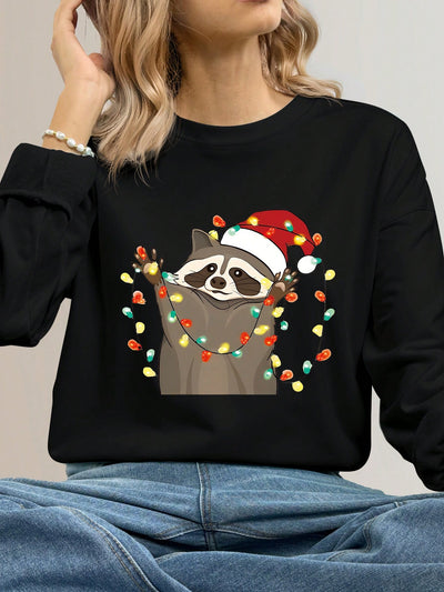 Cozy Christmas Vibes: Graphic Print Crew Neck Sweatshirt