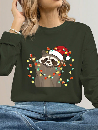 Cozy Christmas Vibes: Graphic Print Crew Neck Sweatshirt