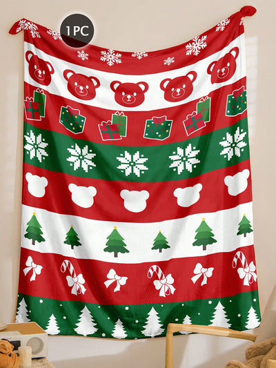 Cozy Christmas Flannel Throw Blanket - Digital Print for Living Room, Bedroom & Outdoor Use