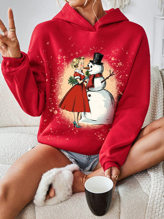 Charming Dancing Snowman Hoodie for Girls - Perfect for Cozy Autumn & Winter Celebrations