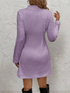 Chic Fleece Mini Dress with Stand Collar & Zipper Pockets - Perfect for Autumn/Winter Style