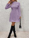 Chic Fleece Mini Dress with Stand Collar & Zipper Pockets - Perfect for Autumn/Winter Style