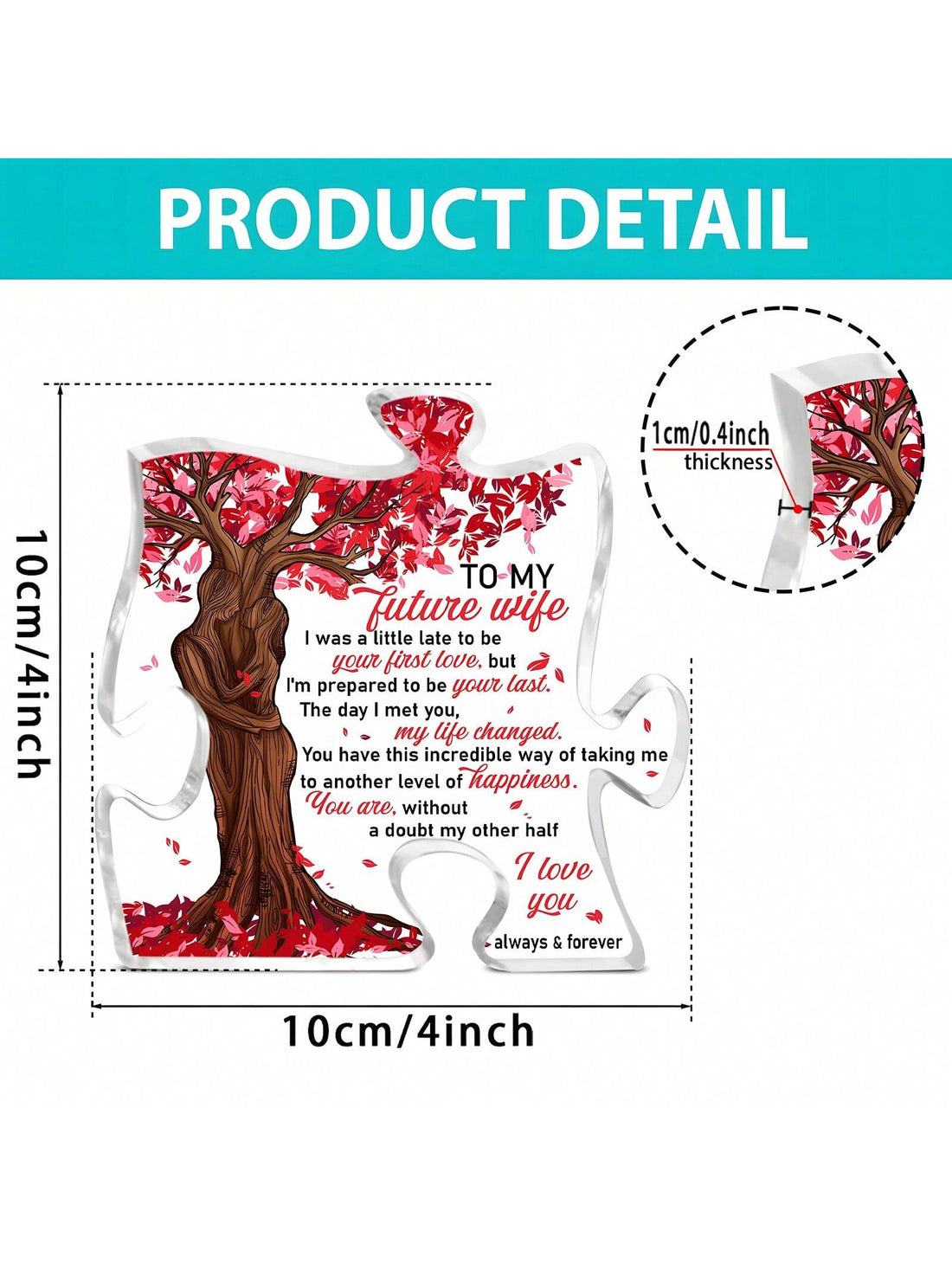 Get ready to celebrate love with our Romantic Puzzle Acrylic Ornament! This unique gift is perfect for future wives and loved ones. The puzzle design symbolizes the connection and bond between two people. Give a gift that is not only beautiful, but also meaningful and special. (Tone: quirky, playful)