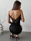 Sparkling Sequin Backless V-Neck Bodycon Mini Dress for Parties and Celebrations