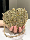 Chic Red Heart-Shaped Rhinestone Evening Clutch Bag with Metal Chain Strap - Perfect for Banquets, Weddings, and Formal Occasions