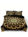 Exotic Elegance: 3D Green and Golden Palm Leaf Duvet Cover Set for Serene Bedroom Decor