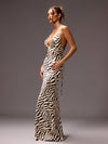 Striking Zebra-Striped Backless Maxi Dress – Chic & Sexy Edition