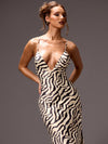 Striking Zebra-Striped Backless Maxi Dress – Chic & Sexy Edition