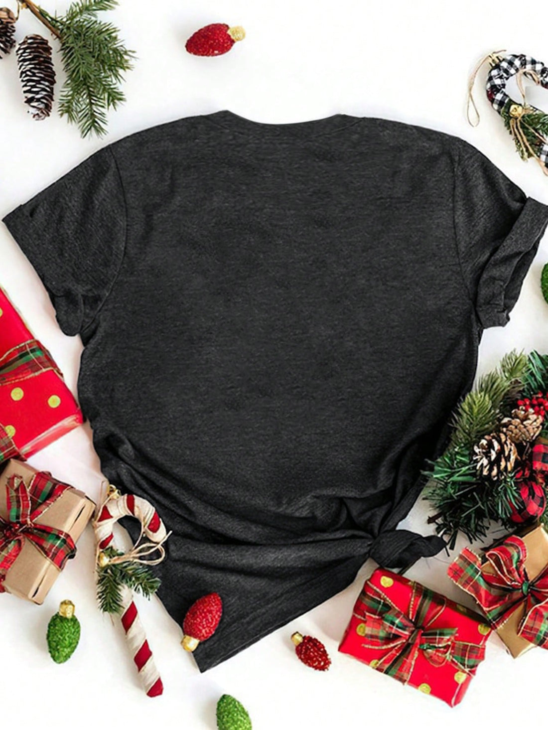 This Festive Casual Christmas Hat Print Short Sleeve Tee for Women is the perfect addition to your holiday wardrobe. Made with a comfortable and lightweight material, it features a fun and festive hat print design that will add a touch of holiday cheer to any outfit. With its short sleeve style, this shirt is perfect for casual gatherings or even office parties. Get into the holiday spirit with this must-have tee.