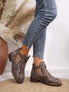 Chic Zebra Print Chunky Low Heel Boots - Versatile Fashion for Autumn & Winter