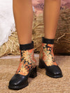 Chic Flock Embroidered Chunky Heel Boots for Stylish Autumn-Winter Looks