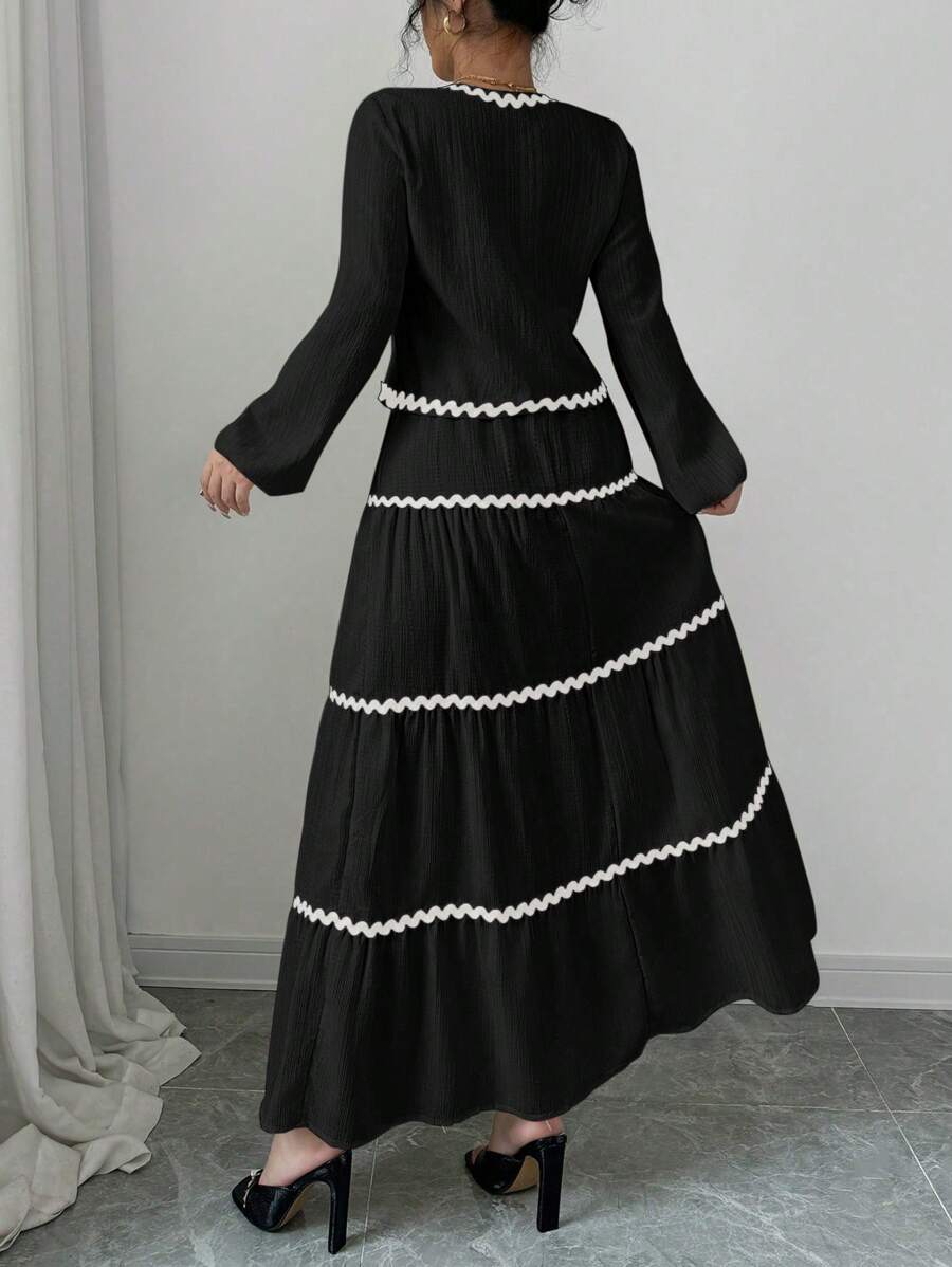 Elevate your autumn wardrobe with this charming two-piece set that brings effortless elegance to every occasion. The blouse features romantic lantern sleeves with delicate ruffles that add movement and dimension, while the coordinating skirt completes the look with timeless sophistication. Perfect for brunch dates, casual gatherings, or whenever you want to feel polished without trying too hard. This French-inspired ensemble captures that coveted je ne sais quoi—think Parisian chic meets playful femininity.