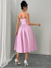 Chic Ruched Waist Flared Hem Pink Dress for Effortless Autumn-Winter Style