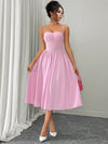 Chic Ruched Waist Flared Hem Pink Dress for Effortless Autumn-Winter Style