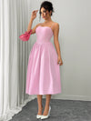 Chic Ruched Waist Flared Hem Pink Dress for Effortless Autumn-Winter Style