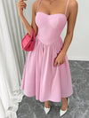 Chic Ruched Waist Flared Hem Pink Dress for Effortless Autumn-Winter Style