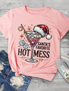 Festive Cheer: Christmas Wine Glass Graphic Print Tee for Women