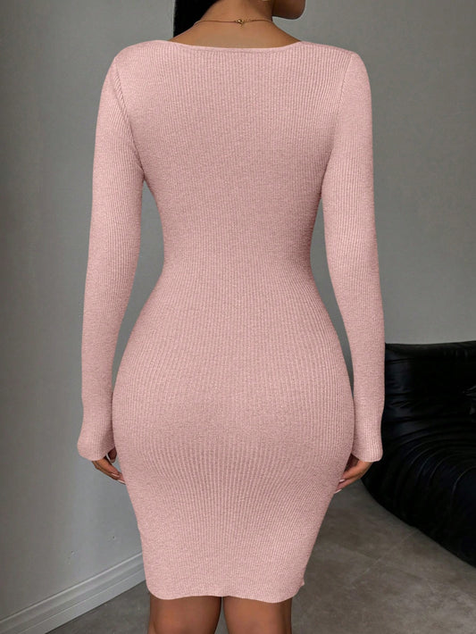 Chic Minimalist V-Neck Pleated Sweater Dress - Effortless Style for Every Occasion