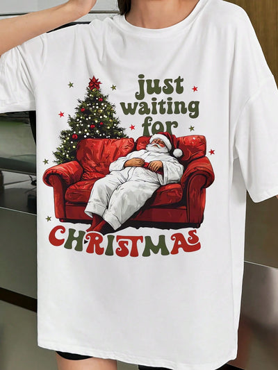 Festive Cheer: Women's Casual Santa Claus Holiday Print T-Shirt