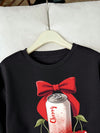 Cherry Delight: Bow Print Sweatshirt for a Sweet Casual Look