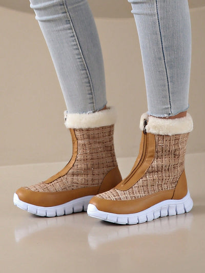 Chic & Cozy Women's Waterproof Snow Boots - Stylish Flat Design with Plush Lining