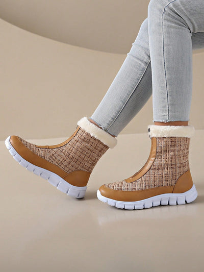 Chic & Cozy Women's Waterproof Snow Boots - Stylish Flat Design with Plush Lining