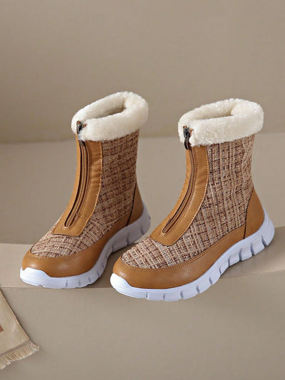 Chic & Cozy Women's Waterproof Snow Boots - Stylish Flat Design with Plush Lining