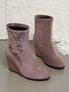 Elegant Floral Embroidery Suede Wedge Heel Ankle Boots