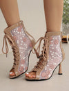 Chic Leather Floral Embroidered Peep-Toe Ankle Boots - Perfect for Parties and Festivals!