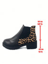 Chic Leopard Print & PU Leather Ankle Boots - Versatile Chunky Heels for All Seasons