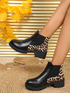 Chic Leopard Print & PU Leather Ankle Boots - Versatile Chunky Heels for All Seasons