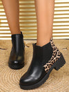 Chic Leopard Print & PU Leather Ankle Boots - Versatile Chunky Heels for All Seasons