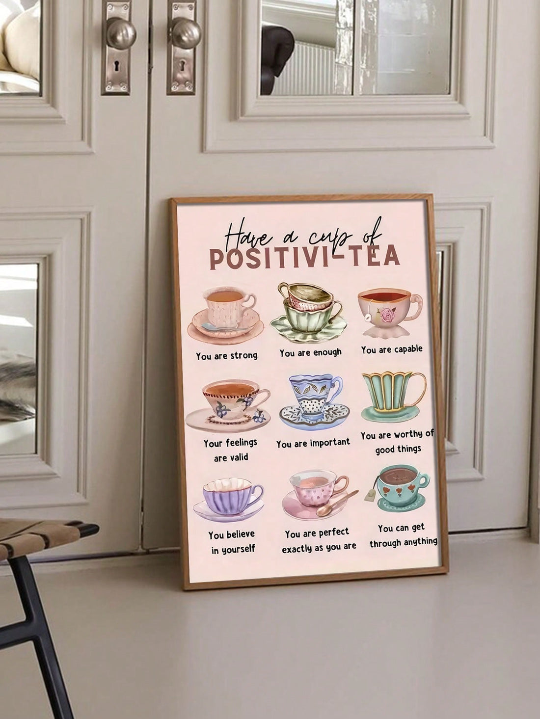 Transform your space into a positive oasis with our 'Have A Cup Of Positive Tea' Canvas Wall Art. Inspired by vintage design, this piece offers a daily reminder to prioritize mental wellness with a playful tone. Spread good vibes and sip on positivity with this unique and quirky addition to your decor.