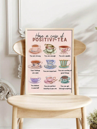 Positive Vibes Only: Vintage-Inspired 'Have A Cup Of Positive Tea' Canvas Wall Art for Mental Wellness