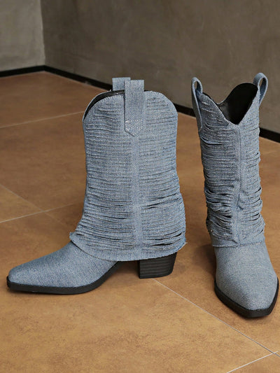 Chic Vintage Distressed V-Neck Booties with Tassel Detail – Perfect for Streetwear Style!