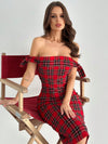 Chic Off-Shoulder Plaid Midi Dress: Effortless Elegance for Christmas